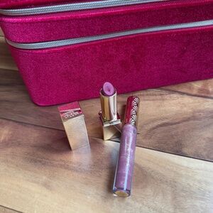 Estee Lauder Lot of Red Velvet Makeup Bag Lip Gloss Red Velvet Lipstick NWT
